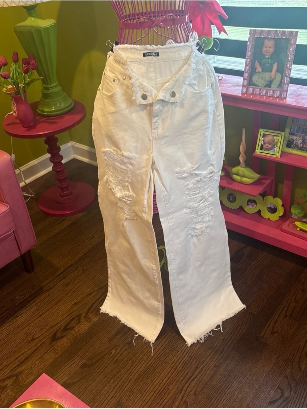 White Distressed Wide-Leg Women's Jeans